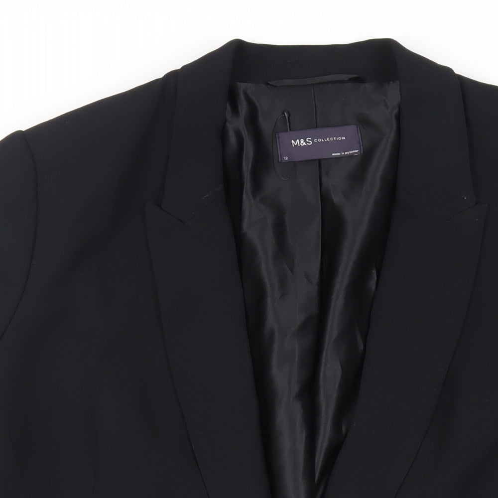 Marks and Spencer Womens Black Jacket Blazer Size 12 - Open Ruched Sleeve