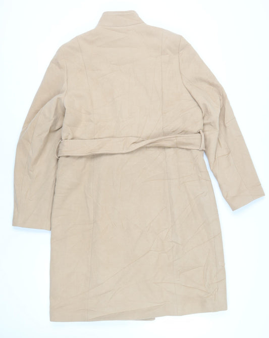 Marks and Spencer Womens Beige Overcoat Coat Size 14 Button - Belted