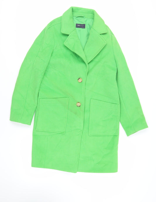 Marks and Spencer Womens Green Overcoat Coat Size 8 Button
