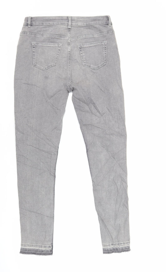 Marks and Spencer Girls Grey Cotton Skinny Jeans Size 13-14 Years Regular Button - Raw Hem