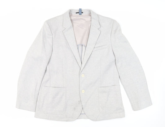 Marks and Spencer Mens Grey Herringbone Polyester Jacket Blazer Size 42 Regular