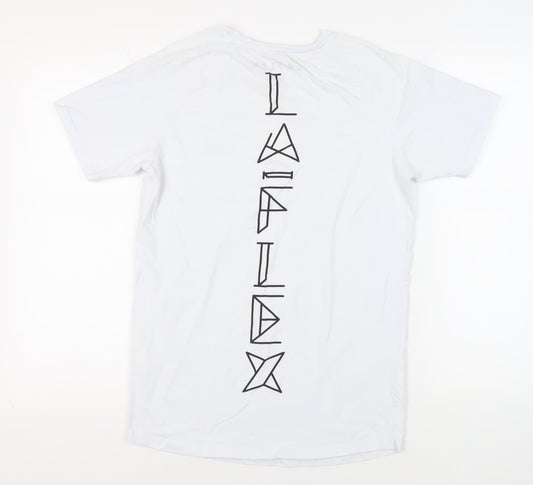 LA Flex Mens White Cotton T-Shirt Size L Crew Neck - Logo