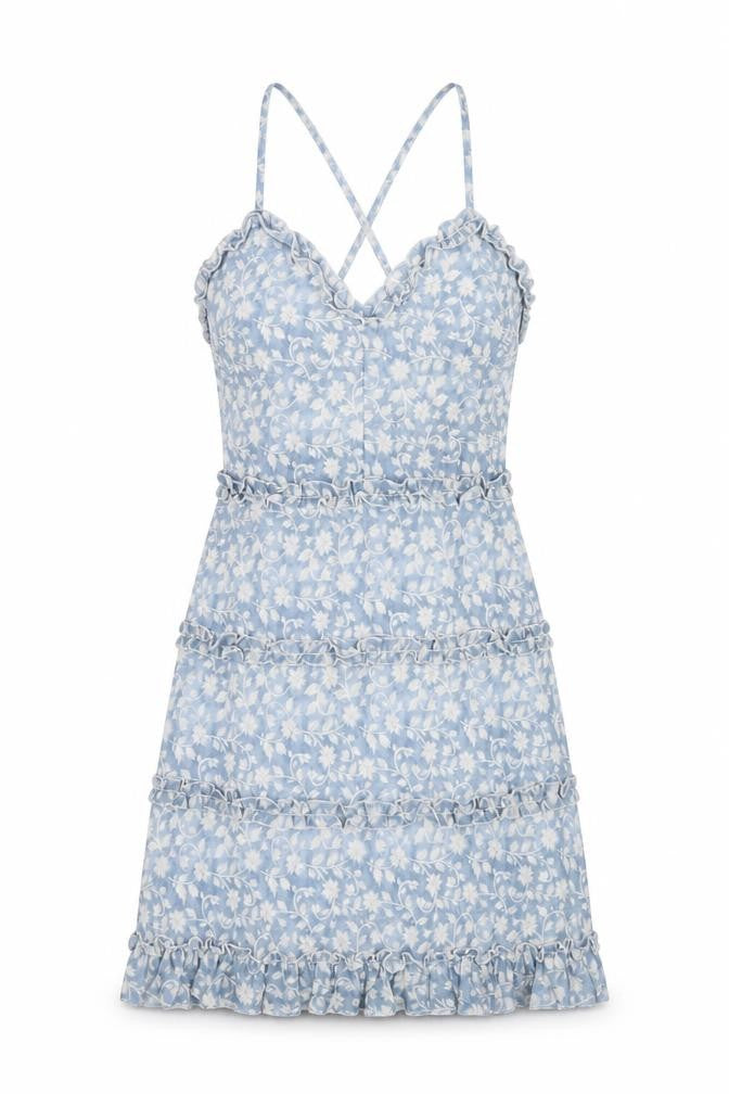 Parisian Womens Blue Floral Polyester A-Line Size 12 V-Neck Zip