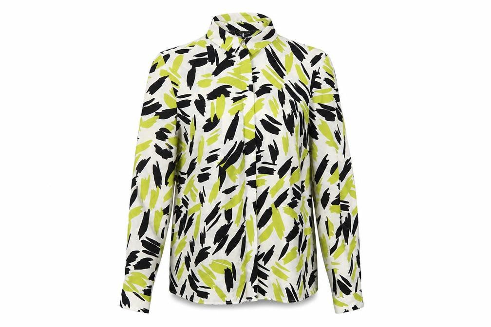 New Look Womens Green Geometric Polyester Basic Button-Up Size 12 Collared