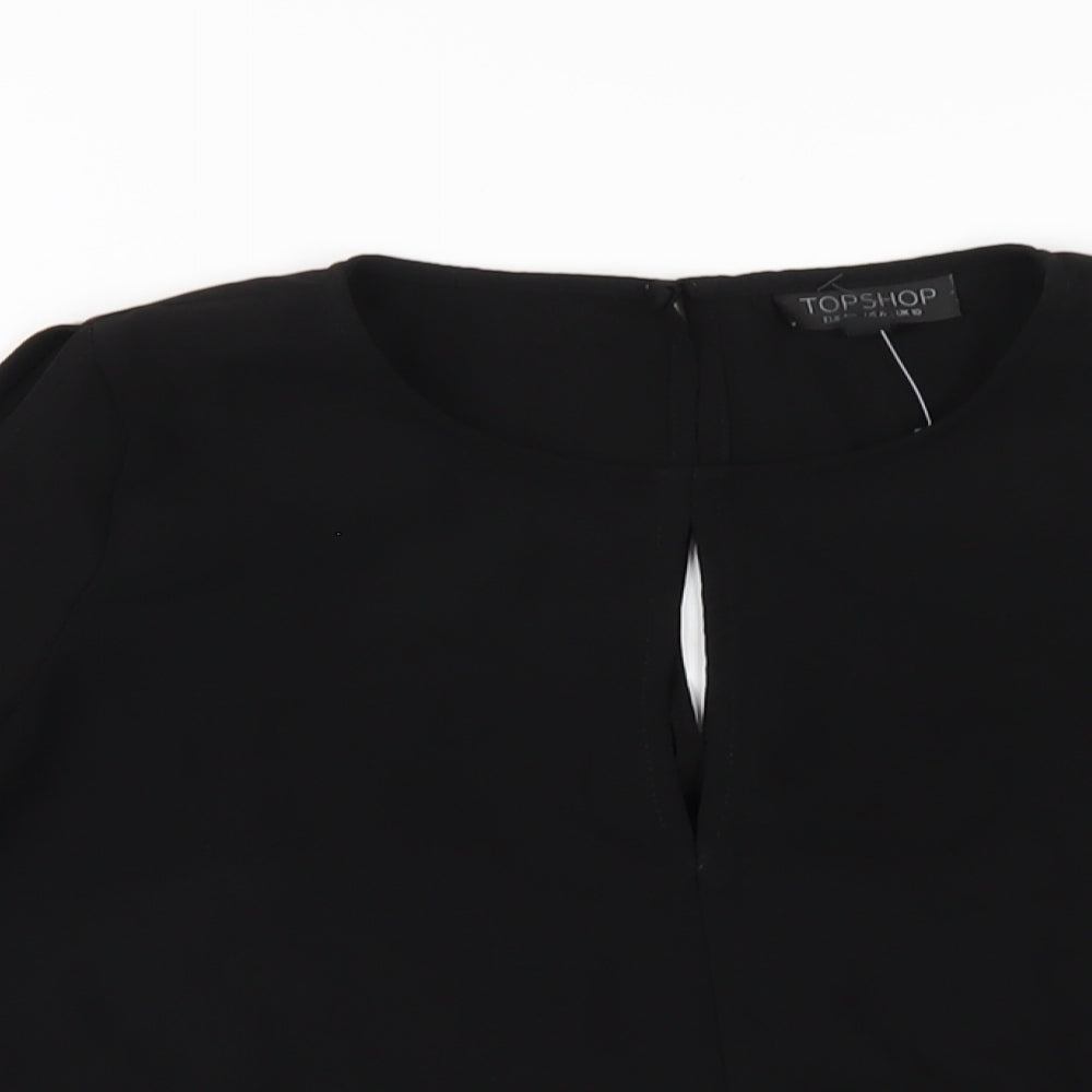 Topshop Womens Black Polyester Basic T-Shirt Size 10 Round Neck