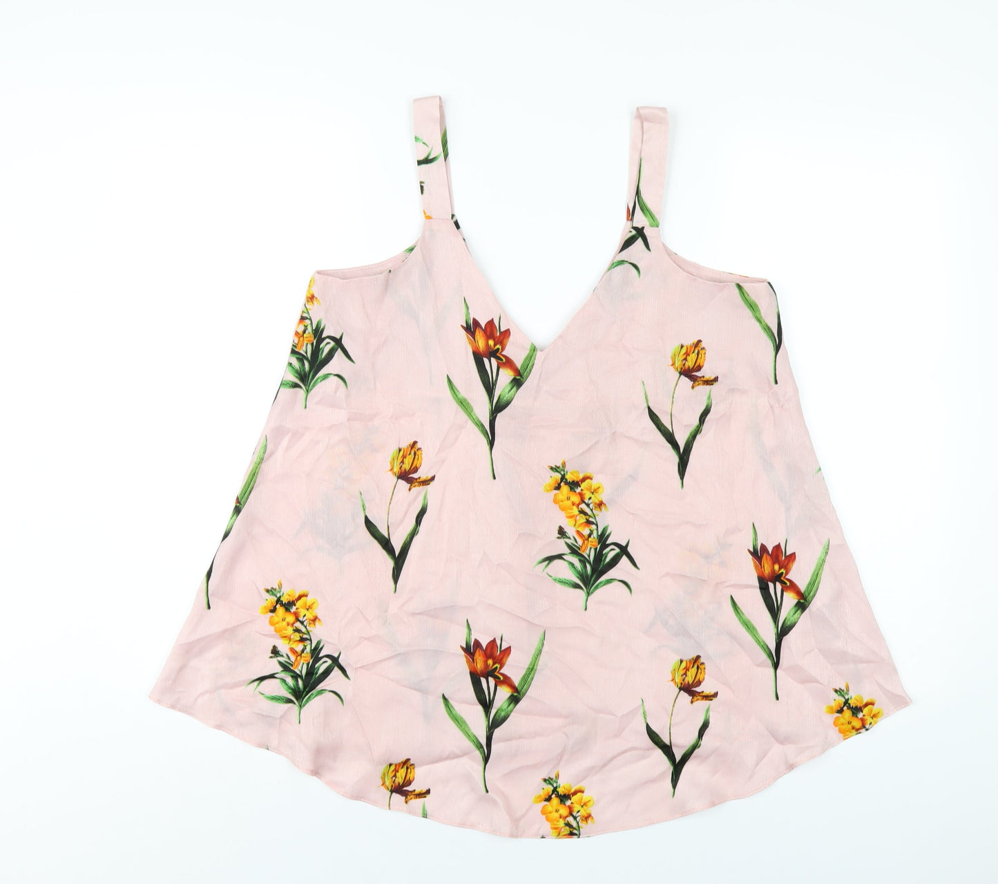 ASOS Womens Pink Floral Polyester Camisole T-Shirt Size 10 V-Neck