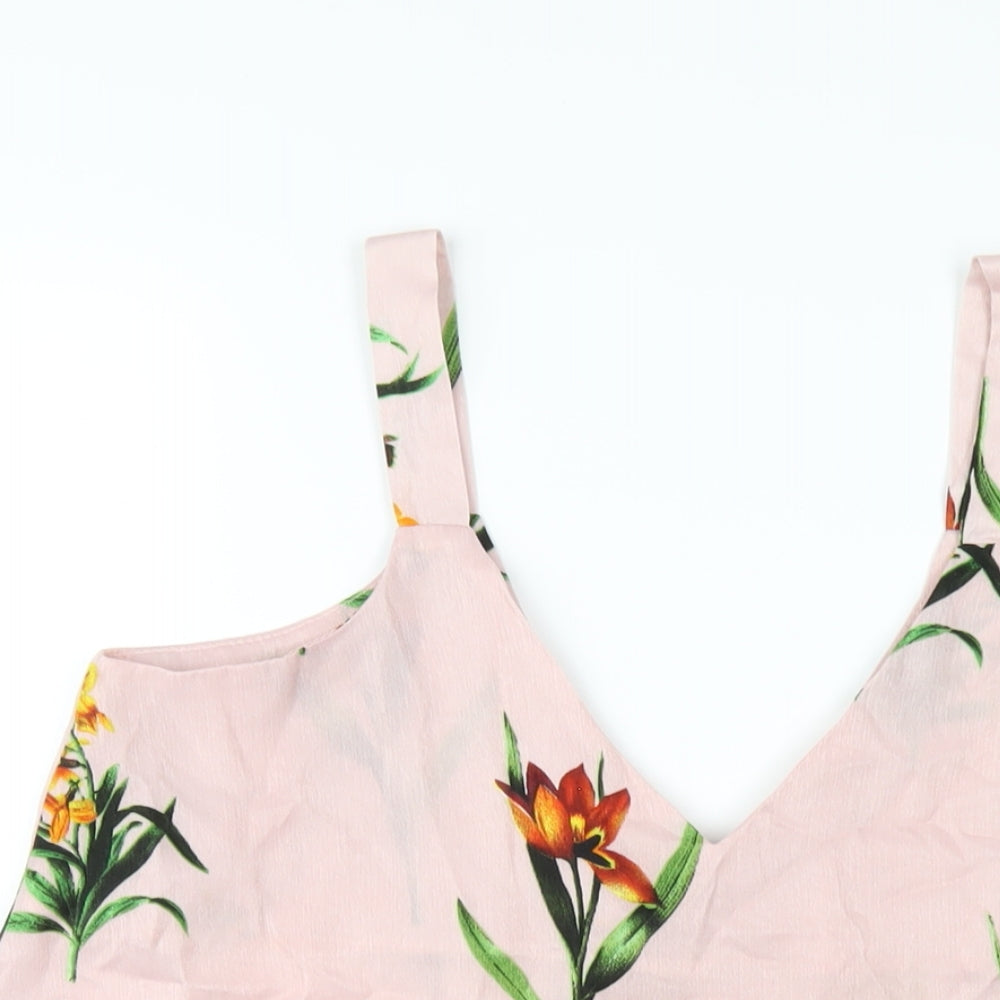 ASOS Womens Pink Floral Polyester Camisole T-Shirt Size 10 V-Neck