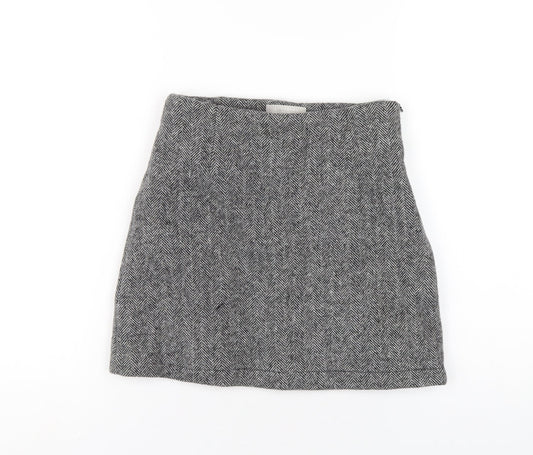 Stunning Womens Grey Herringbone Polyester A-Line Skirt Size S Zip