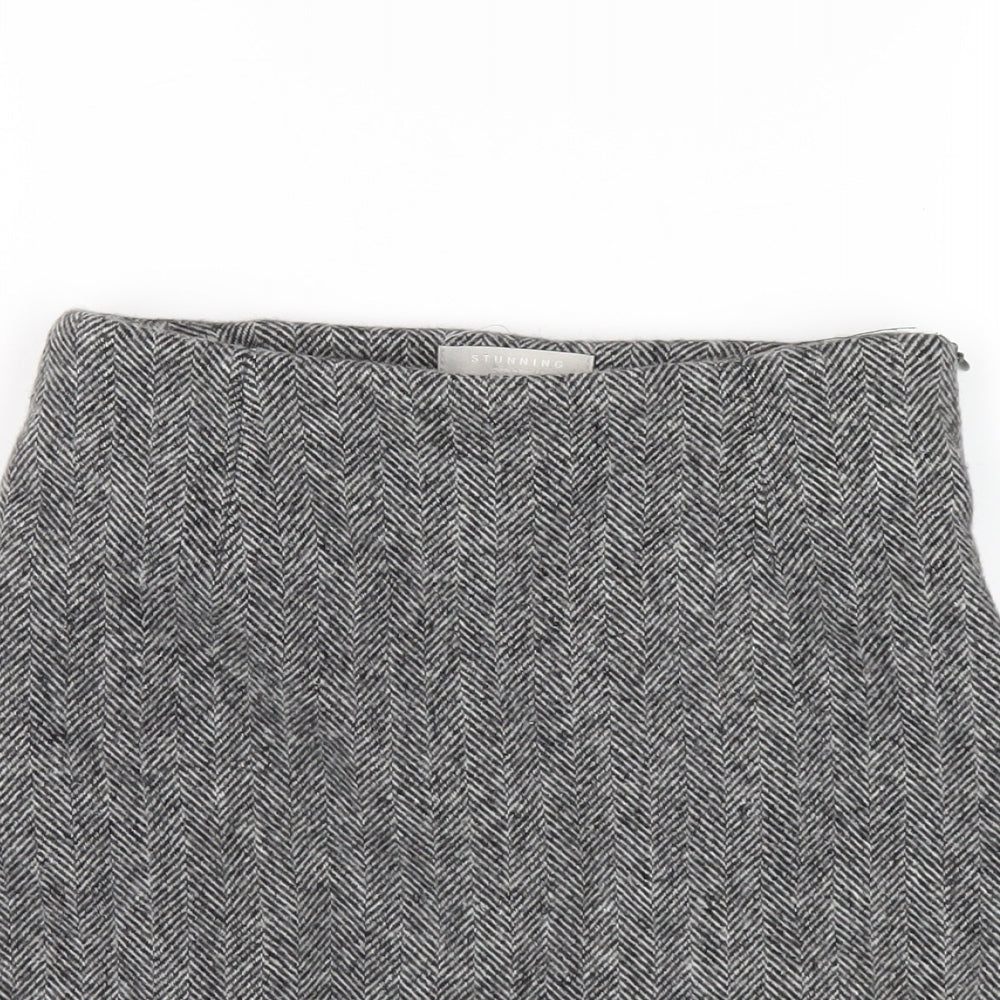 Stunning Womens Grey Herringbone Polyester A-Line Skirt Size S Zip