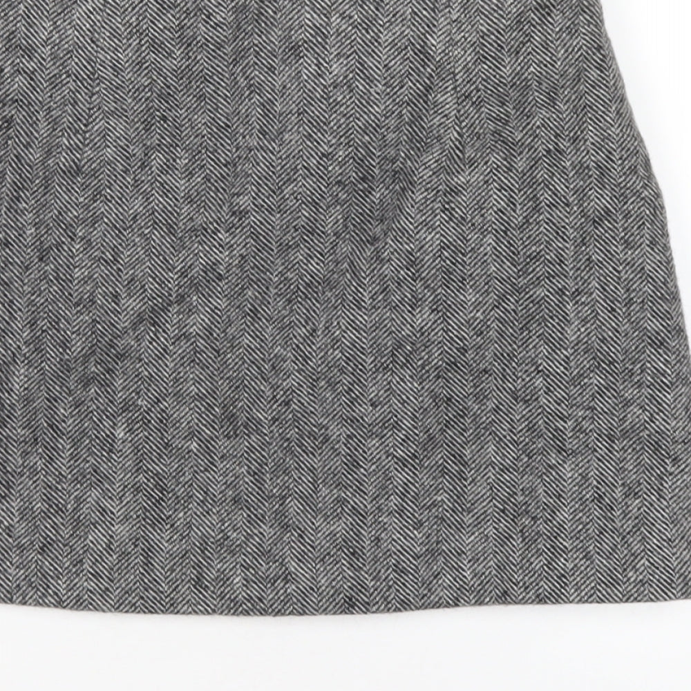 Stunning Womens Grey Herringbone Polyester A-Line Skirt Size S Zip