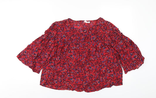 Gap Womens Red Geometric Viscose Basic T-Shirt Size S Round Neck