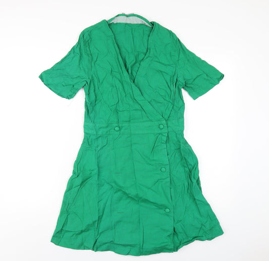 Michelle Keegan Womens Green Cotton A-Line Size 12 V-Neck Button