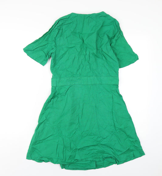 Michelle Keegan Womens Green Cotton A-Line Size 12 V-Neck Button