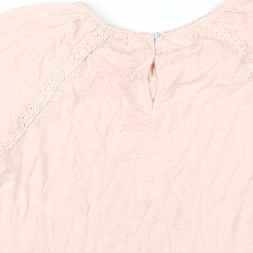 Marks and Spencer Womens Pink Linen Basic T-Shirt Size 6 Round Neck