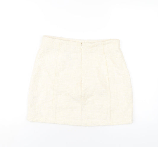 Zara Womens Ivory Polyester A-Line Skirt Size XL Zip