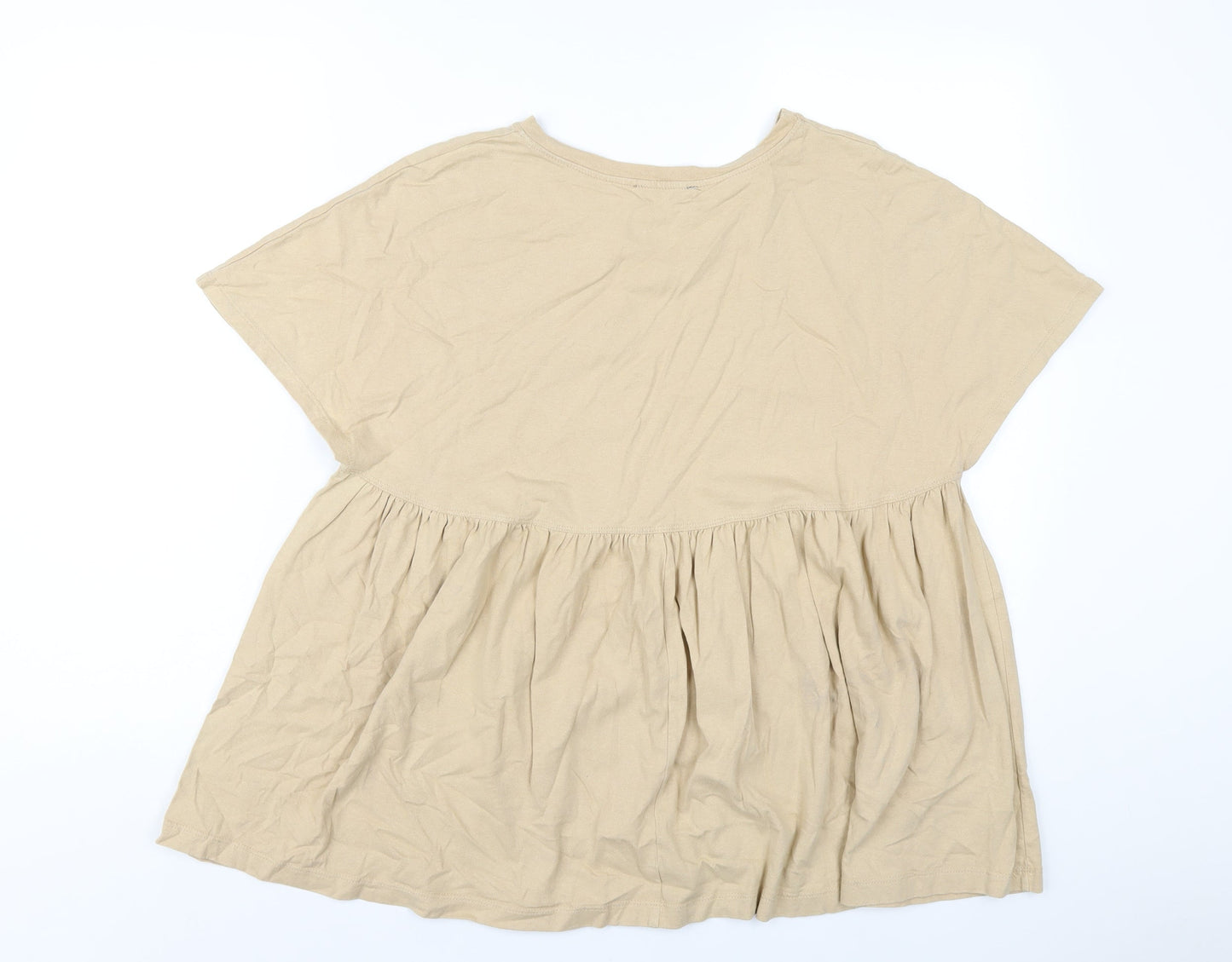 Zara Womens Beige Cotton Basic T-Shirt Size M Round Neck