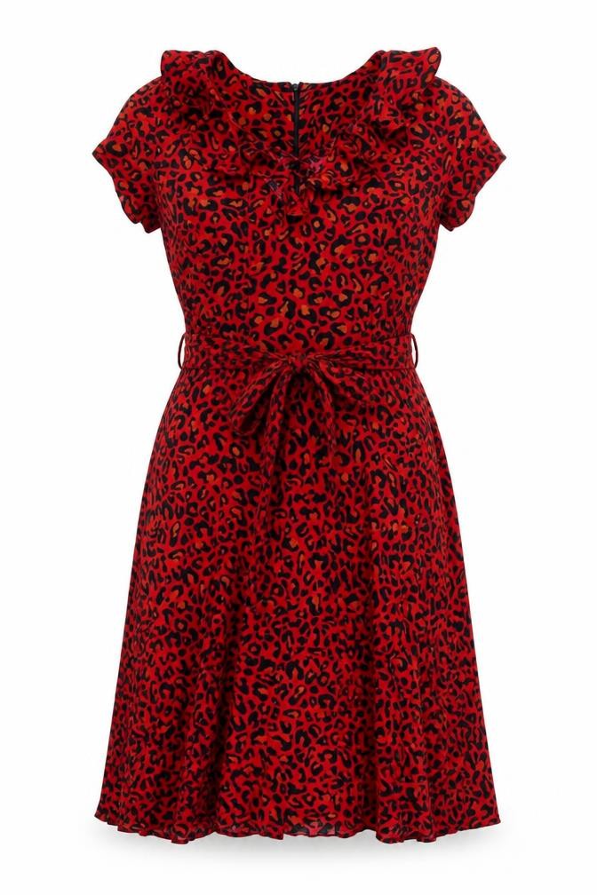 Dorothy Perkins Womens Red Animal Print Viscose A-Line Size 12 V-Neck Zip