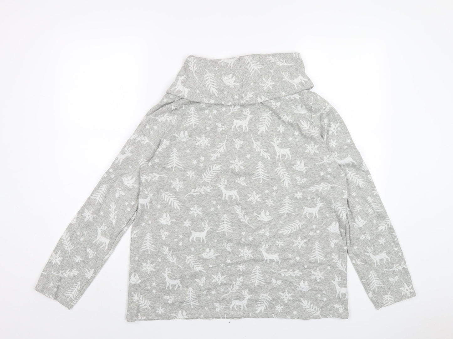 EWM Womens Grey Geometric Polyester Basic T-Shirt Size 14 Roll Neck - Christmas