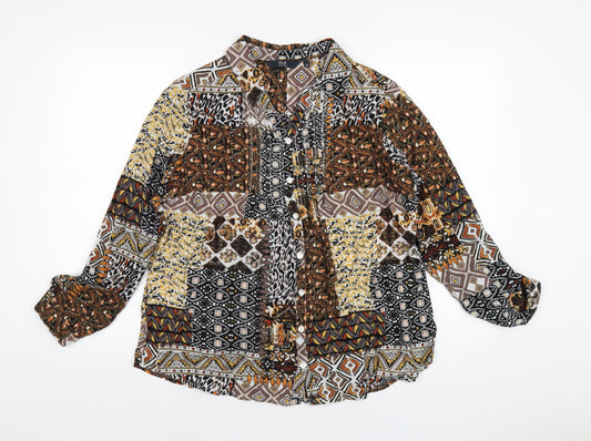 EWM Womens Multicoloured Geometric Cotton Basic Button-Up Size 16 Collared