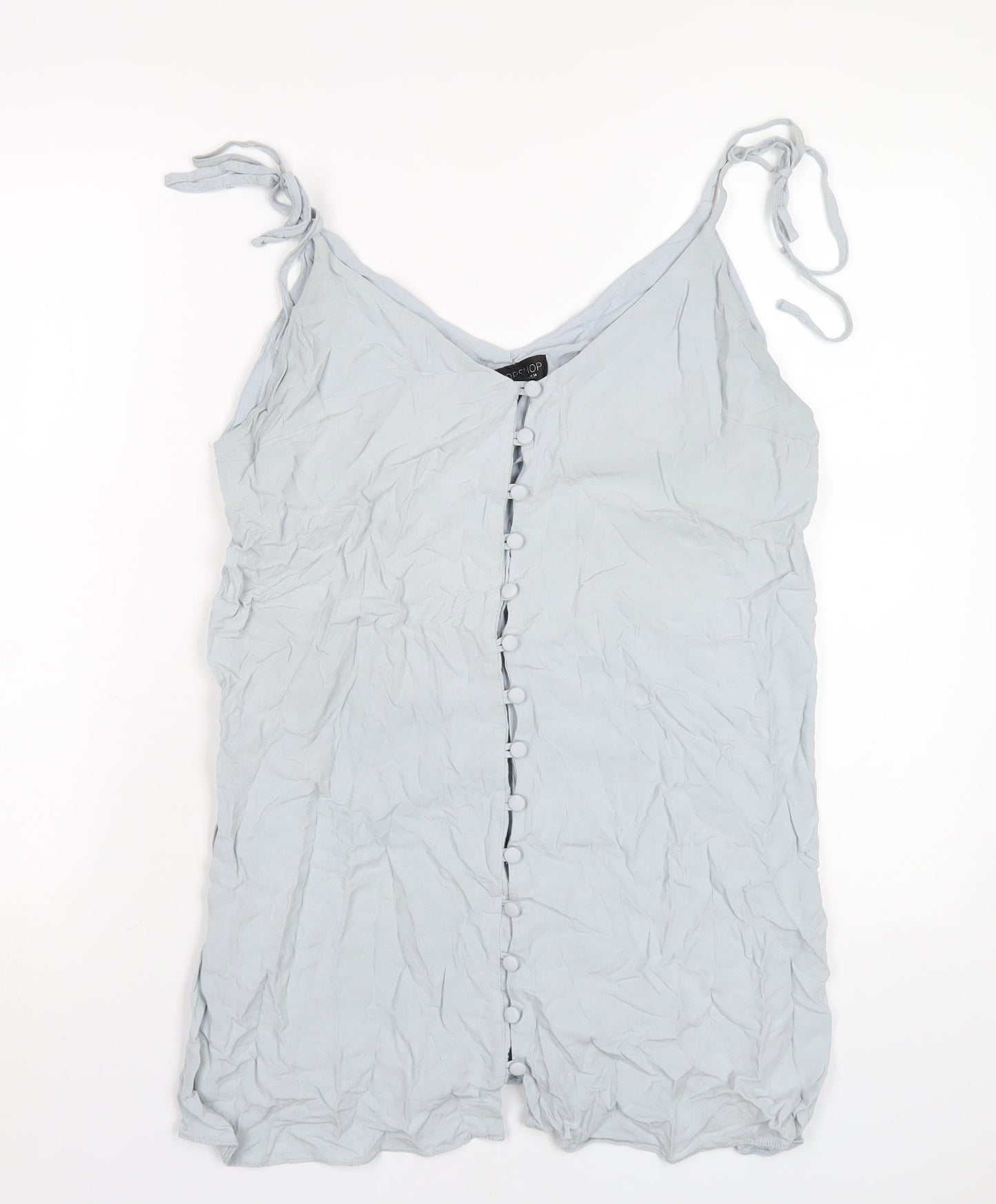 Topshop Womens Blue Viscose A-Line Size 14 V-Neck Button