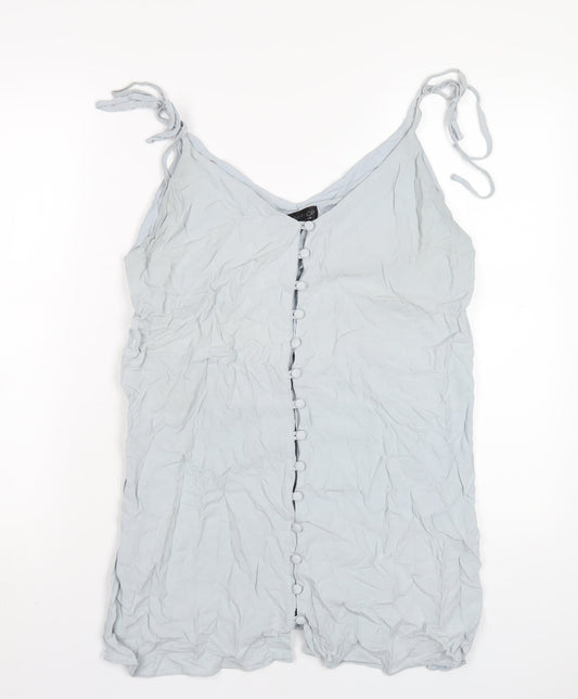 Topshop Womens Blue Viscose A-Line Size 14 V-Neck Button