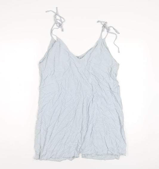 Topshop Womens Blue Viscose A-Line Size 14 V-Neck Button
