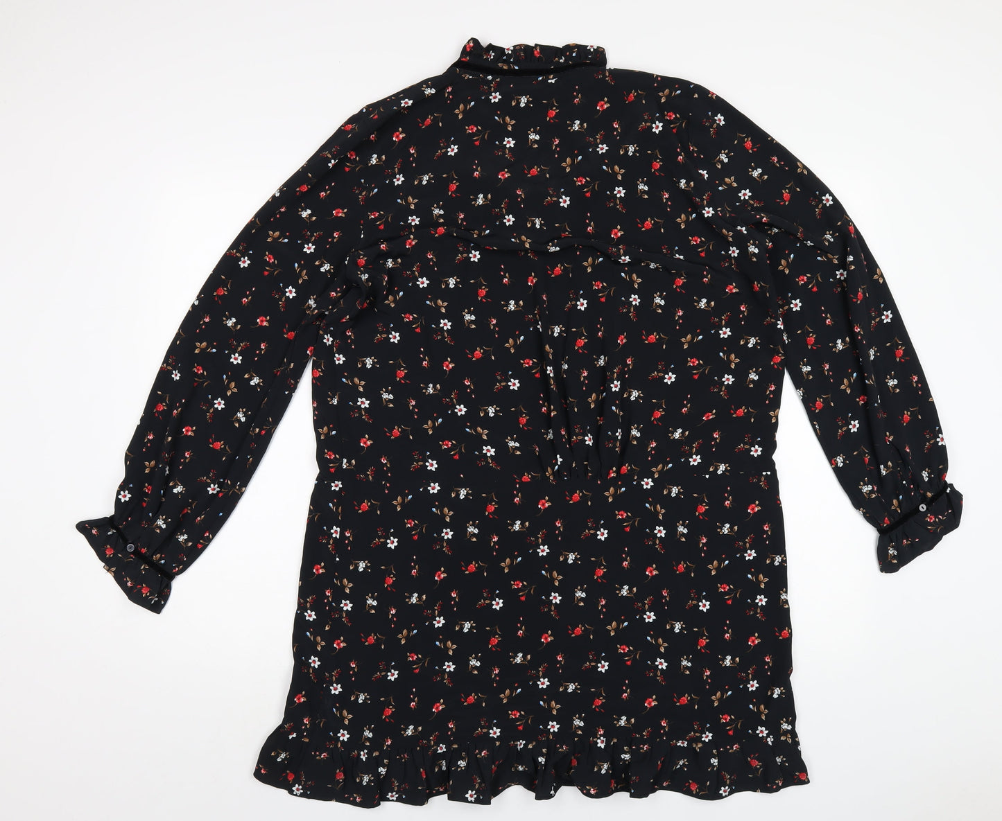 Zara Womens Black Floral Polyester A-Line Size L V-Neck Pullover