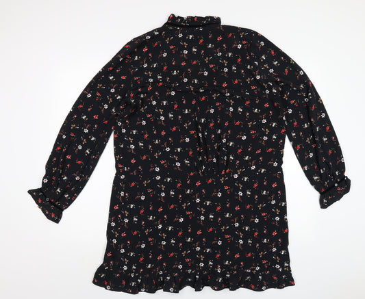 Zara Womens Black Floral Polyester A-Line Size L V-Neck Pullover