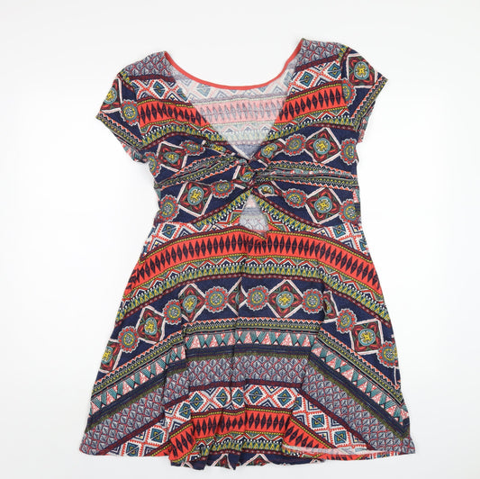 Springfield Womens Multicoloured Geometric Viscose A-Line Size XL Round Neck Pullover