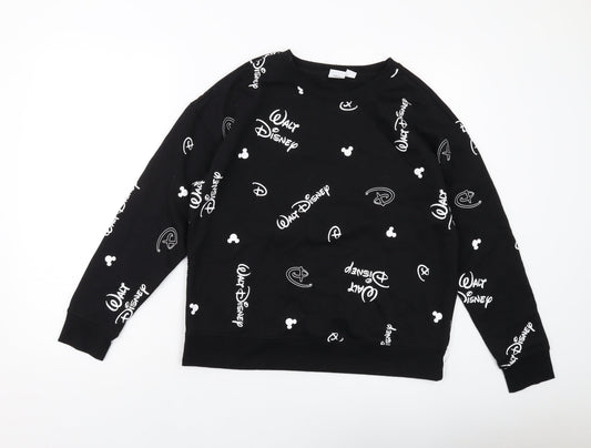 Disney Womens Black Geometric Cotton Pullover Sweatshirt Size S Pullover