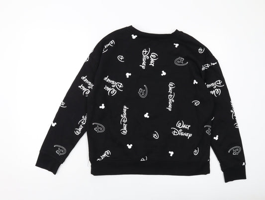 Disney Womens Black Geometric Cotton Pullover Sweatshirt Size S Pullover