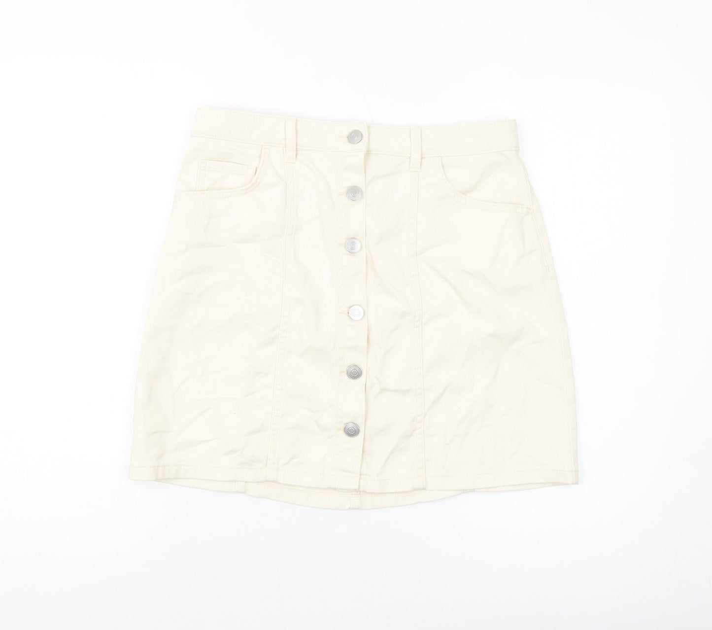 Tulchan Womens Beige Cotton Mini Skirt Size 12 Button
