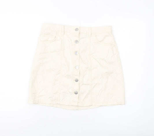 Tulchan Womens Beige Cotton Mini Skirt Size 12 Button