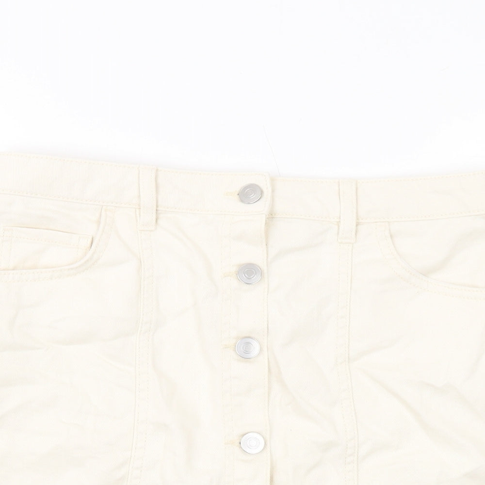 Tulchan Womens Beige Cotton Mini Skirt Size 12 Button