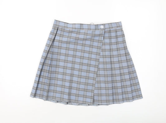 Nasty Gal Womens Blue Plaid Polyester A-Line Skirt Size 12 Button