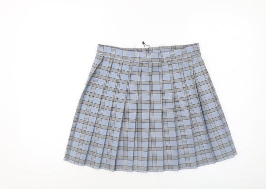 Nasty Gal Womens Blue Plaid Polyester A-Line Skirt Size 12 Button
