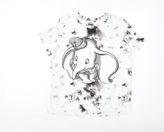 Zara Womens White Cotton Basic T-Shirt Size S Crew Neck - Dumbo Disney