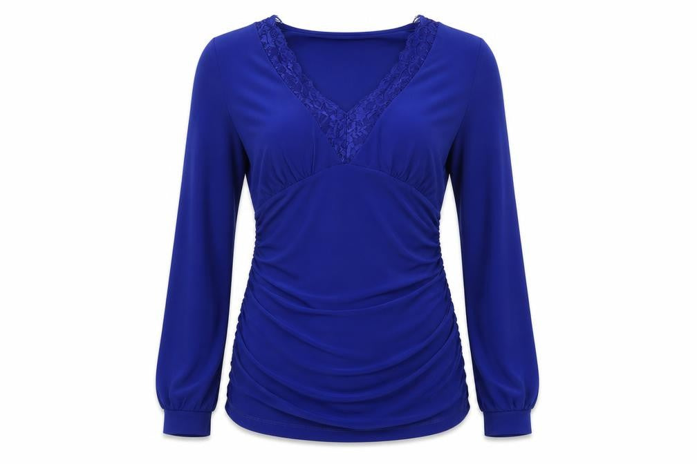 Sonsandar Womens Blue Polyester Basic Blouse Size 10 V-Neck