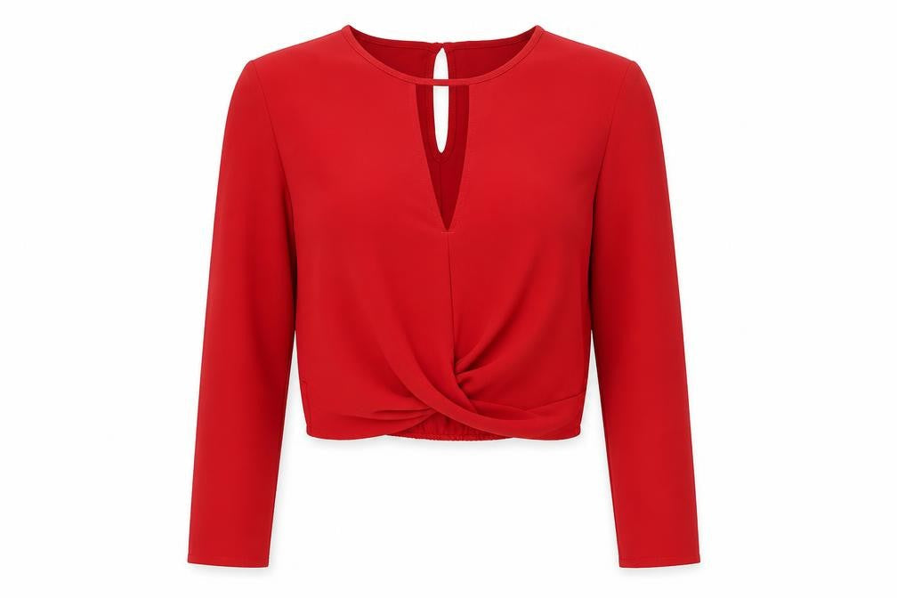 H&M Womens Red Polyester Basic Blouse Size 4 Round Neck