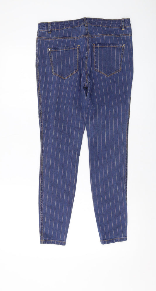 Tulchan Womens Blue Striped Cotton Skinny Jeans Size 12 L27 in Regular Button