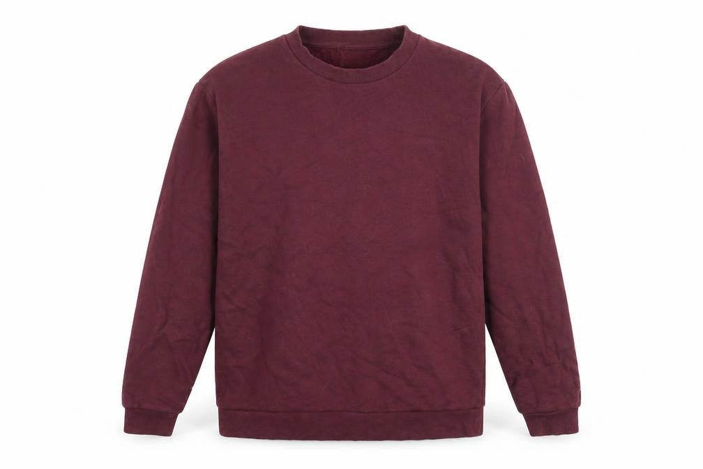 Front view of ASOS men’s red cotton pullover sweatshirt, size M