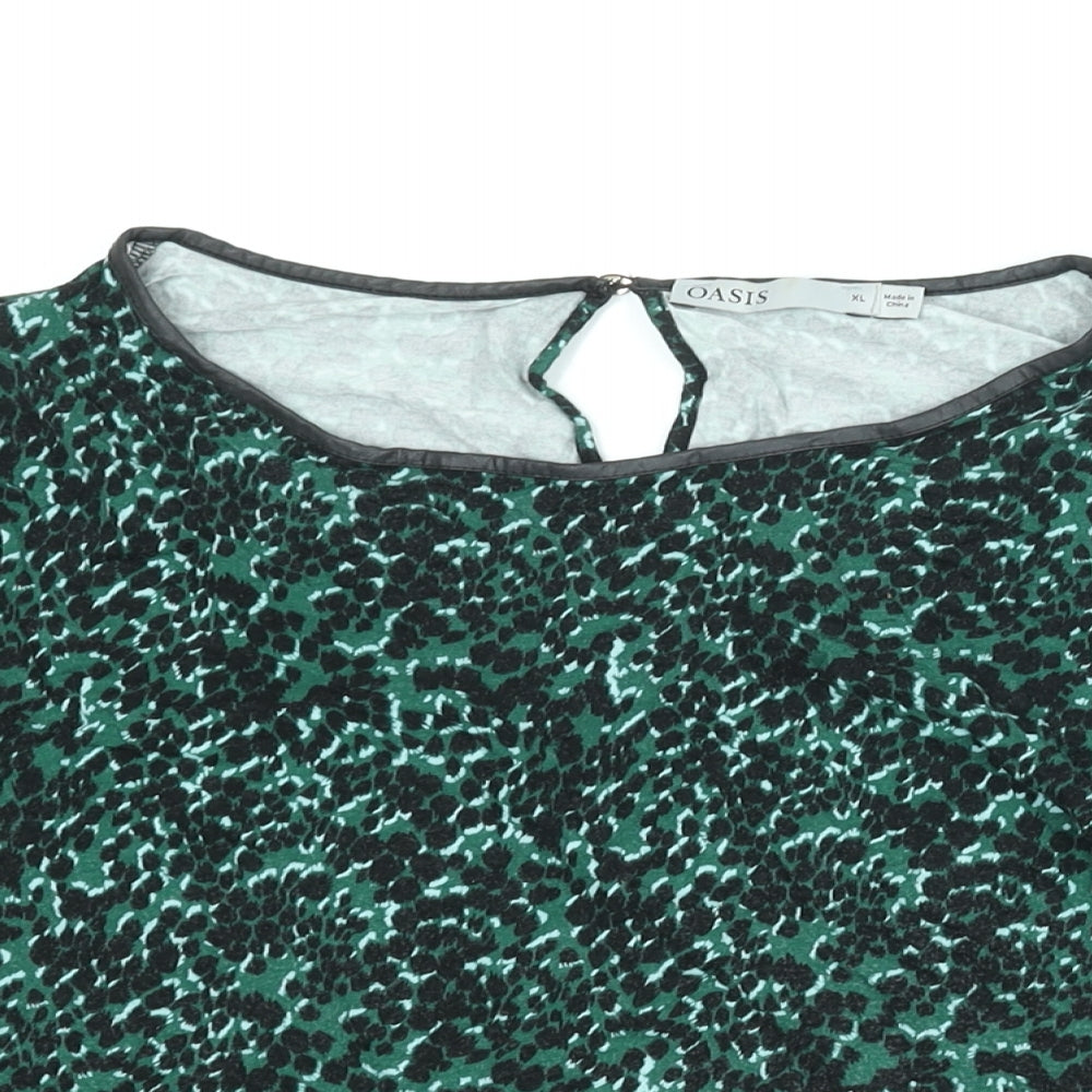 Oasis Womens Green Geometric Viscose Basic Blouse Size XL Boat Neck