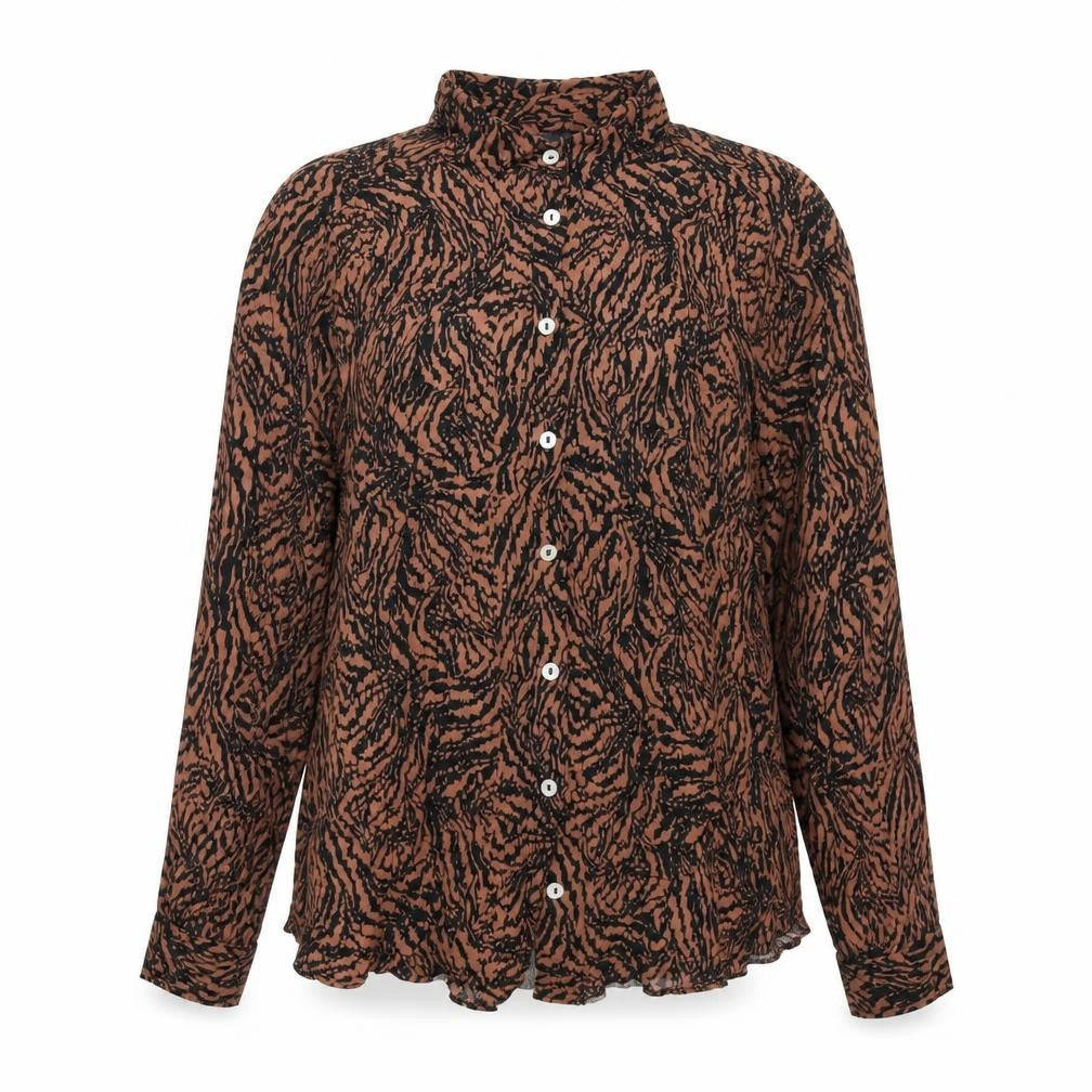 Marks & Spencer Womens Brown Geometric Viscose Basic Button-Up Size 18 Collared
