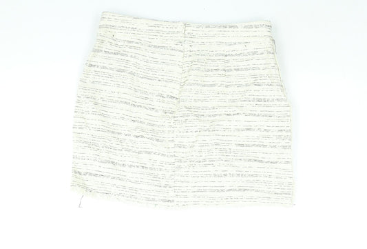 Zara Womens Ivory Geometric Cotton Mini Skirt Size L Zip - Raw Edge