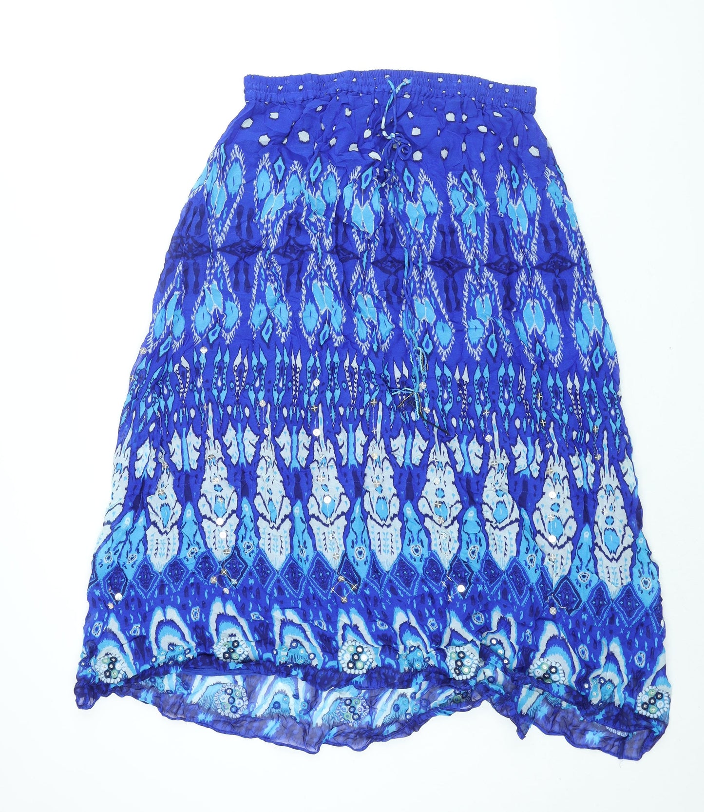 Zara Womens Blue Geometric Viscose Peasant Skirt Size XL Drawstring - Sequin