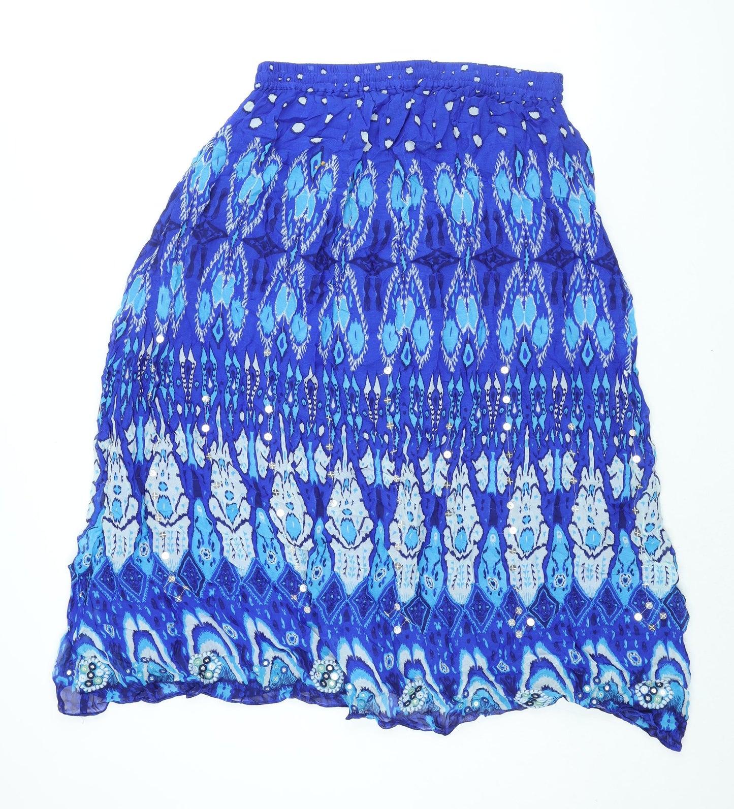 Zara Womens Blue Geometric Viscose Peasant Skirt Size XL Drawstring - Sequin