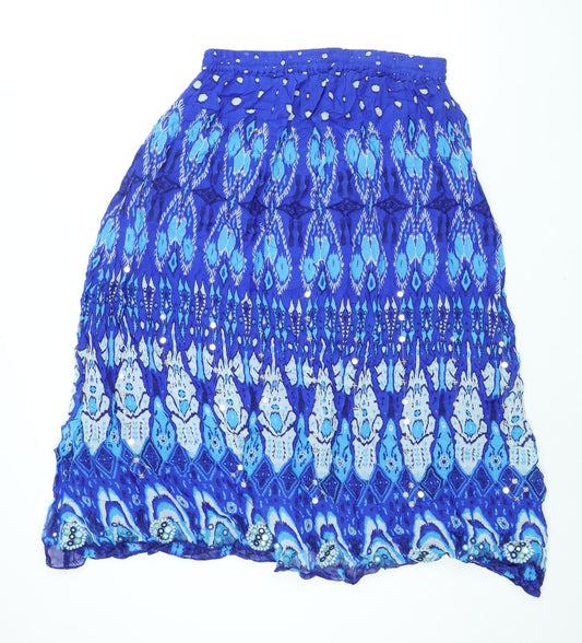 Zara Womens Blue Geometric Viscose Peasant Skirt Size XL Drawstring - Sequin