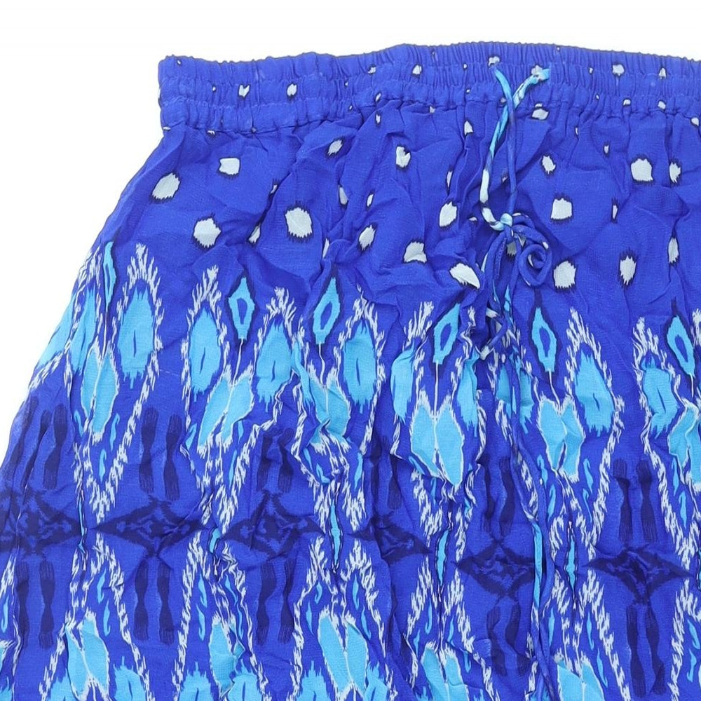 Zara Womens Blue Geometric Viscose Peasant Skirt Size XL Drawstring - Sequin