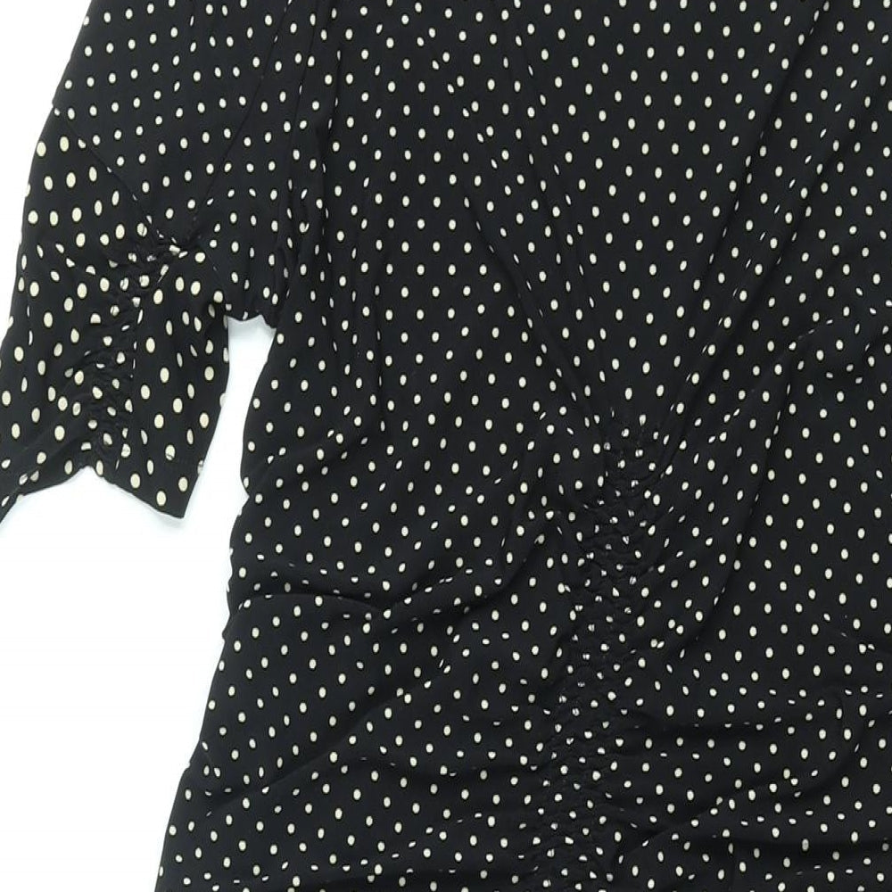 Topshop Womens Black Polka Dot Polyester Shift Size 10 Round Neck Pullover - Rouched