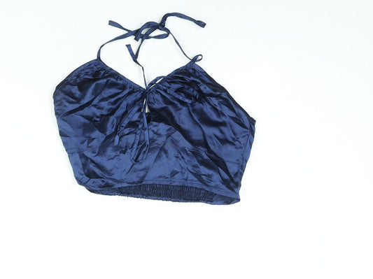 Wednesday's Girl Womens Blue Polyester Cropped Blouse Size XS Halter